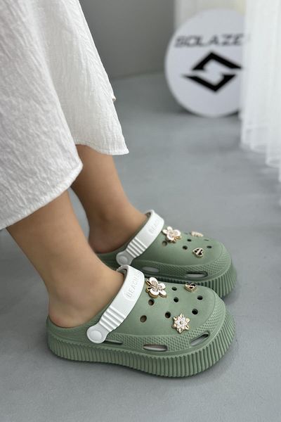 SOLAZER Green and White Orthopedic Sole Figured Women's Slippers - Slz00040