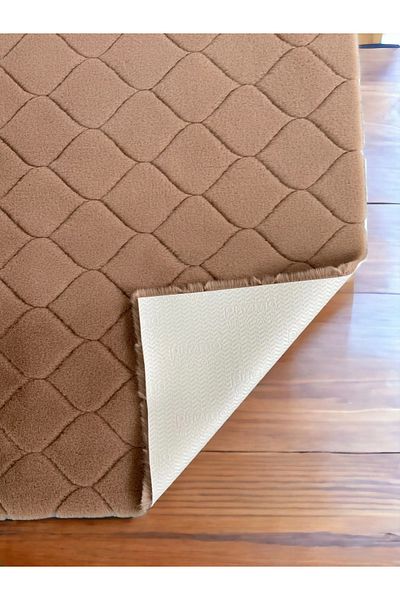 Prizma Comfort Diamond No:2 - Non-Slip and Washable 2-Piece Bathroom Set, Mat |   Coffee, (60X100) (50X60) cm