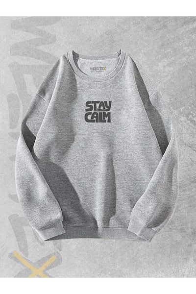 WEARTEX Unisex Stay Calm Printed Oversize Sweatshirt - Crew Neck Hoodie