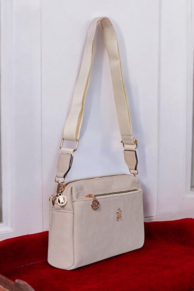 Les Crioch حقيبة كتف نسائية بلون كريمي مكونة من 3 أقسام وقابلة للتعديل