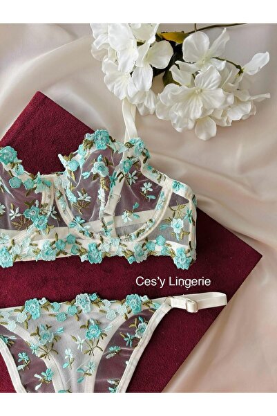 CES'Y LİNGERİE Πράσινο Underwire Brode Sexi - Κομψό γυναικείο σετ σουτιέν