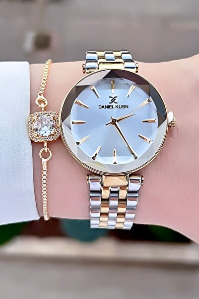 Daniel Klein Sarı Gümüş Renk 24 Ay Garantili Kadın Kol Saati ve Bileklik