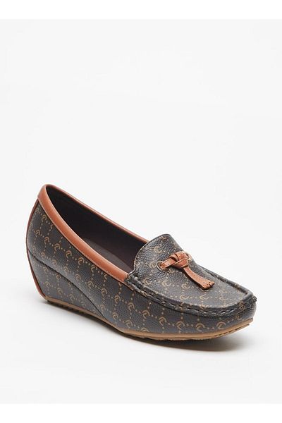 Le Confort All-Over Monogram Print Slip-On Shoes with Wedge Heels