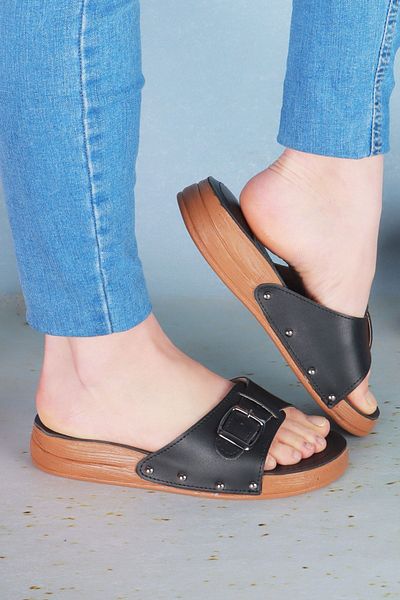 Epilla Women's Black Full Orthopedic Daily Epin Heel Spur Slippers
