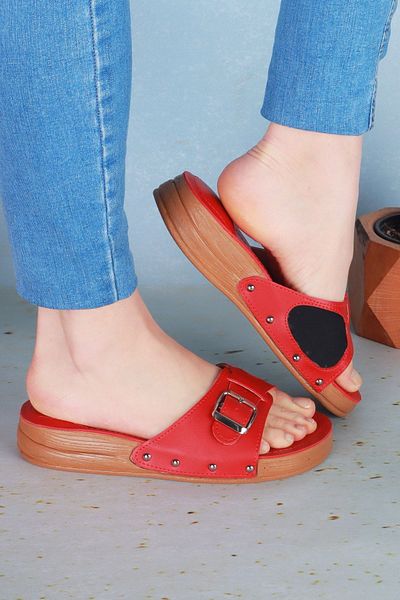 Epilla Women's Red Full Orthopedic Daily Epin Heel Spur Slippers