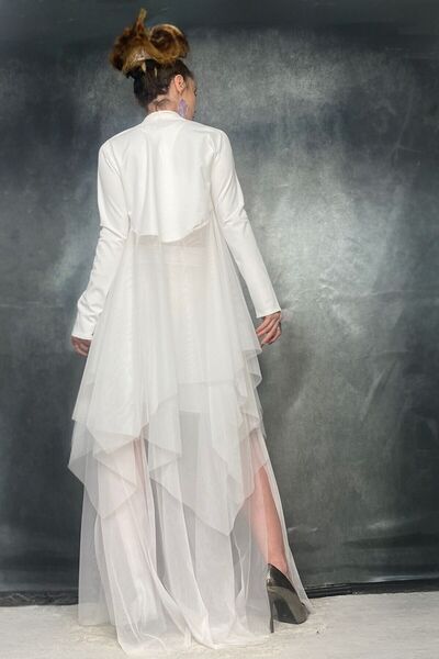 Quincey Asymmetrical Scuba Jacket with Tulle Skirt