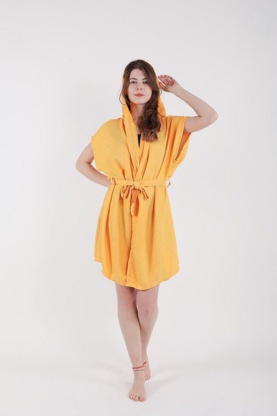 HİLAL COLLECTİON Viscon Bamboo Vest Cotton Hooded Belted Oversize Multi-Purpose Beach Wear 1Pcs