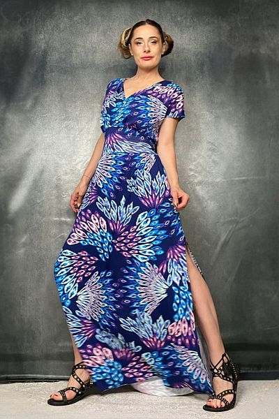 Quincey Rochie lungă cu fantă maxi albastru violet cu imprimeu