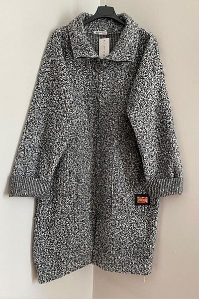 AYASOFYA OTANTIK Women's Italian Melted Zipper Pocket Boucle Coat