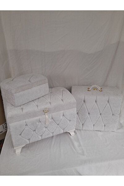 ÖzkınaEvi 5 Li Söz Nişan Bohça Gelin Düğün Çeyiz Sandığı Krem Renk