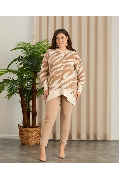 Te&Te Plus Size Patterned Buttoned Women's Tunic