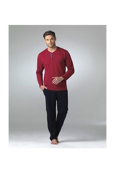 Pierre Cardin Men's Claret Red Long Sleeve Pajama Set T3409