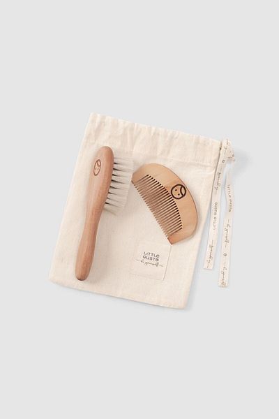 Little Gusto Double Natural Wooden Goat Hair Baby Comb