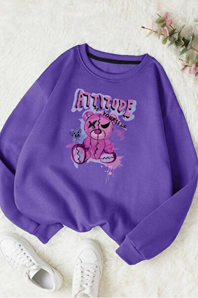 Wish BF سويت شيرت قطني أرجواني كبير الحجم مطبوع للجنسين من Atude