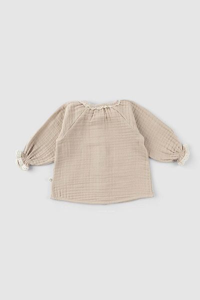 Little Gusto Embroidered Muslin Baby Shirt Organic Cotton Beige