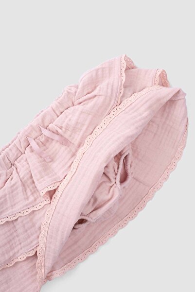 Little Gusto Organik Pamuk Brodeli Müslin Bebek Etek Bloomerlı Pembe