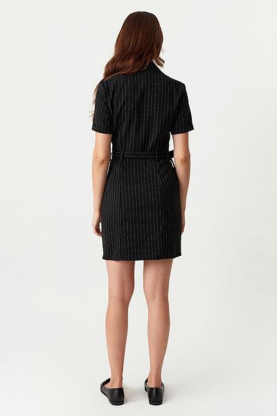 Select Moda Women's Black Striped Button Detailed Belted Jacket Dress