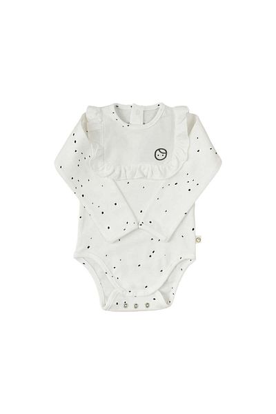 Little Gusto Long Sleeve Frilly Adjustable Snap Fastener Bodysuit Cosmos White Organic Cotton