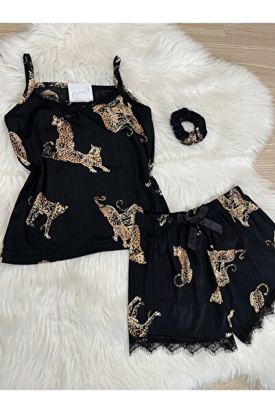 Pijamacs Sada černého pyžama se vzorem Pegasus s šortkami