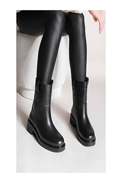 DeriNial Women's Genuine Leather Daily Boots Gater Black