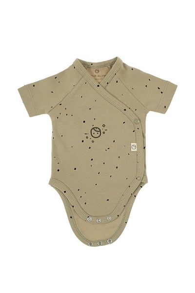 Little Gusto Short Sleeve Double Breasted Bodysuit Newborn Cosmos Khaki Organic Cotton