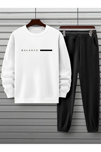 SeusCraft Unisex White Black Tracksuit Set BALANCE Printed Rosette