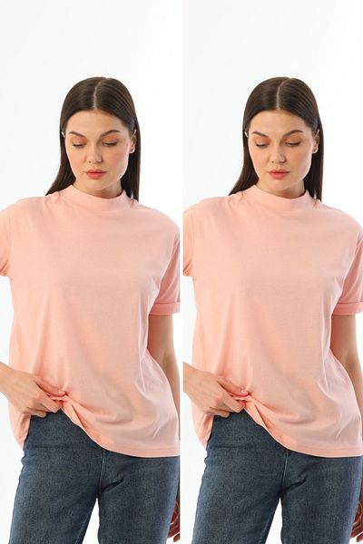 kallima Powder Pink 2 Pack Stand Collar Comfortable Fit 100% Cotton T-shirt
