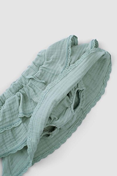 Little Gusto Organik Pamuk Brodeli Müslin Bebek Etek Bloomerlı Yeşil