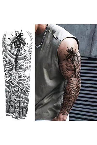 Tattoo Gerçekci Bulut Göz Kuş Saat tam kol kaplama geçici dövme tattoo