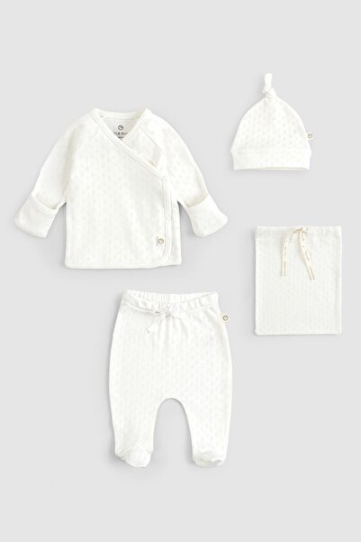 Little Gusto Ecru Color 4-Piece Organic Cotton Pointel Newborn Set