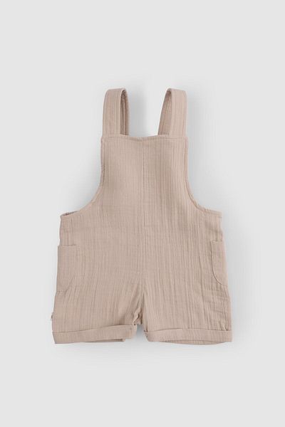 Little Gusto Beige Colored Organic Cotton Muslin Baby Shorts Salopet