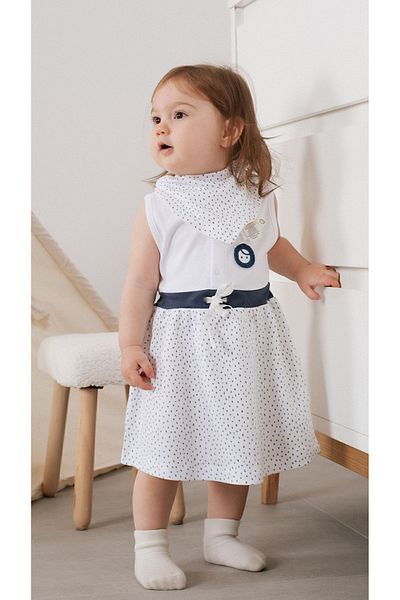 Little Gusto Organic Cotton Baby Dress and Headband Set with Drop Pattern