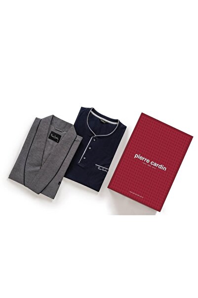 Pierre Cardin Lacivert Robdöşambır Ve Penye Uzunkollu Pijama Damat Çeyiz Seti