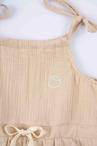 Little Gusto Muslin Strap Dress Beige Organic Cotton