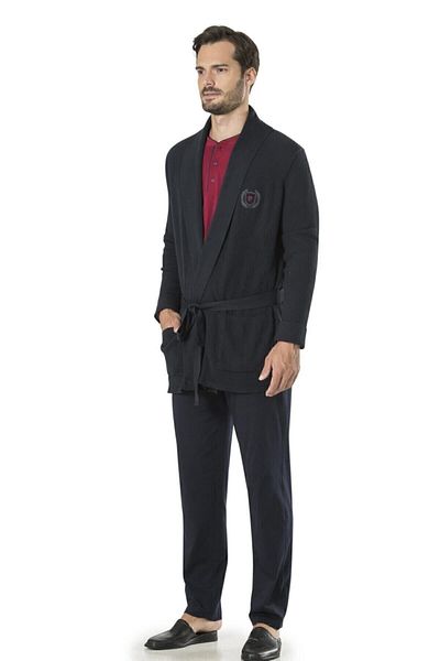 Pierre Cardin Ανδρικό Σετ Πλεκτό Navy Blue Ropdöşambır και Πιτζάμες 5 τεμαχίων