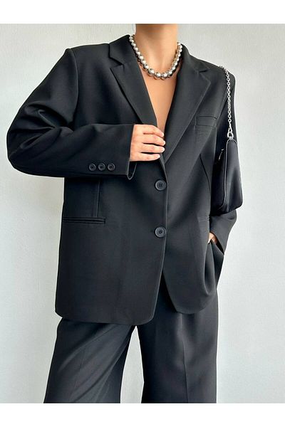 My Blog Blazer supradimensionat mucegai negru pentru bărbați- 241002