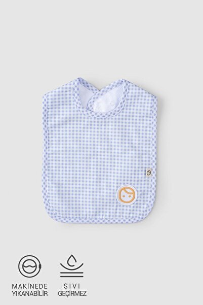 Little Gusto Sıvı Geçirmez Organik Pamuk Mama Önlüğü Piknik Mavi Yenidoğan