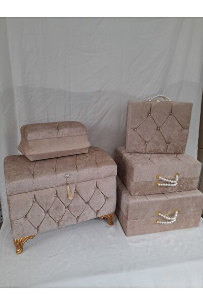 ÖzkınaEvi 5 Li Söz Nişan Bohça Gelin Düğün Çeyiz Sandığı Kapicino Renk