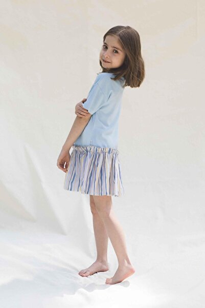 Little Gusto Bambu Kısa Kollu Takma Etekli Elbise Mavi Beden: 7-8 YAS