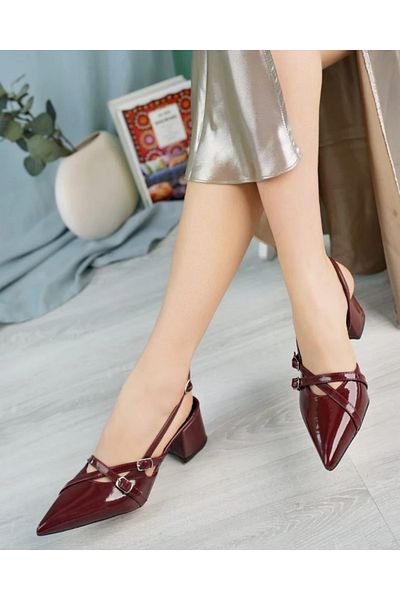 NUNO SHOES Patent Leather Material - Thick Heeled and Buckle Women's Evening Dress Shoes