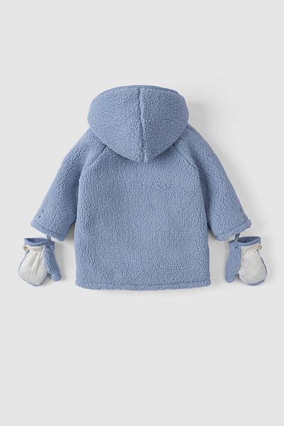 Little Gusto Wellsoft Hooded Baby Jacket with Gloves Blue