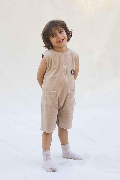 Little Gusto Sleeveless Shorts Jumpsuit Beige