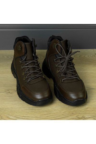 Elevold Ανδρικές μπότες με κρυφό τακούνι +8 cm καφέ με κορδόνια