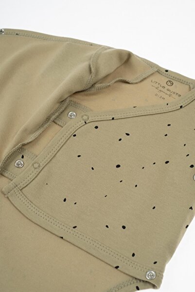 Little Gusto Short Sleeve Double Breasted Bodysuit Newborn Cosmos Khaki Organic Cotton