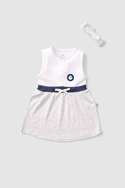 Little Gusto Organic Cotton Baby Dress and Headband Set with Drop Pattern