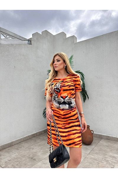 Bella Belluci Orange Dress with Stone Detail