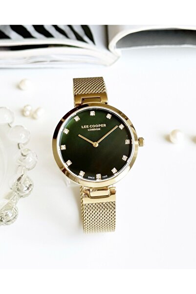 Lee Cooper Gold Renk Yeşil İç Kadran Kadın Kol Saati