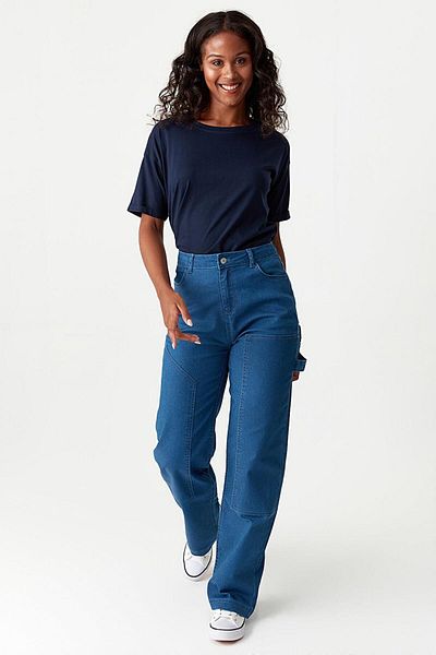 Select Moda Women's Blue Loose Cut Carpenter Jeans