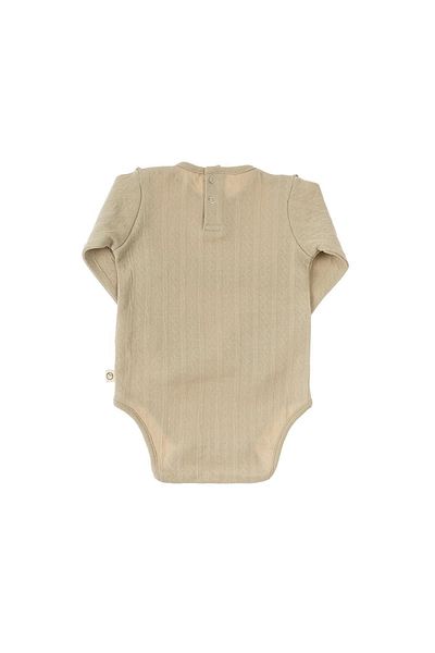 Little Gusto Long Sleeve Frilly Adjustable Snap-On Bodysuit Beige Organic Cotton