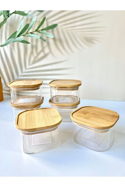 Mottogo 400 Ml Borosilicate Glass Breakfast Set - 6 Pieces with Bamboo Vacuum Lid